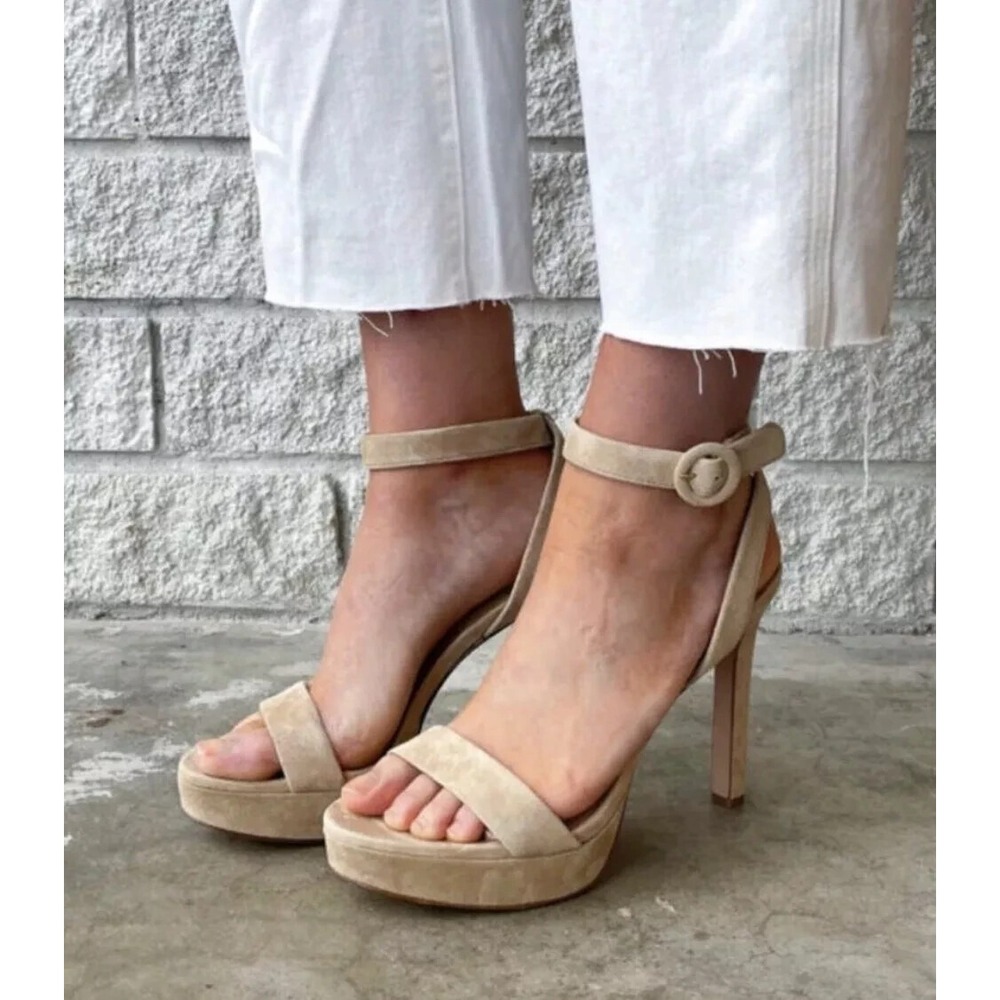 Veronica Beard Darcelle Platform Sandals 10.5 Nude Suede Leather Ankle Strap